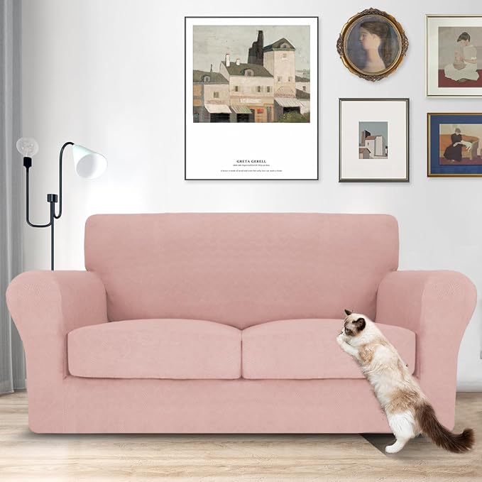 MAXIJIN 3 Piece Couch Covers for 2 Cushion Couch loveseat Cover, Stretch Love Seat Sofa Slipcovers for Dogs Pet, Thick Furniture Protector with 2 Seat Cushion (55"-69", Dusty Pink) - Image 2