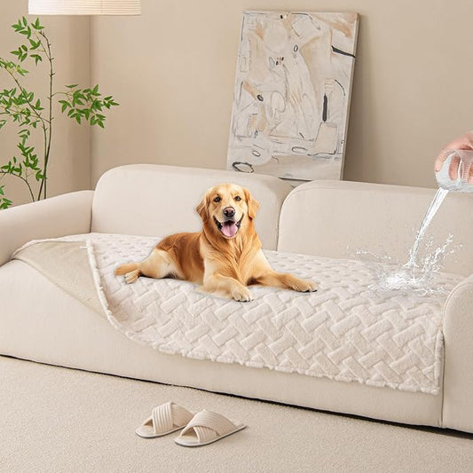 Waterproof Dog Bed Cover Non Slip Couch Cover for Dogs Washable Soft Faux Fur Sofa Cover Couch Covers for 3 Cushion Couch Sofa Pet Friendly (Off White, 34x94.5（1pc）) by Unknown