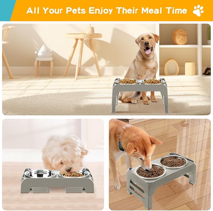 Elevated Dog Bowls for Small Dogs 3 Height Adjustable Raised Dog Bowl Stand with 25oz Stainless Steel Food Bowls Anti-Slip Small Dogs Feeder Adjusts to 7.5", 6", 2.75", Light Brownish Gray - Image 8