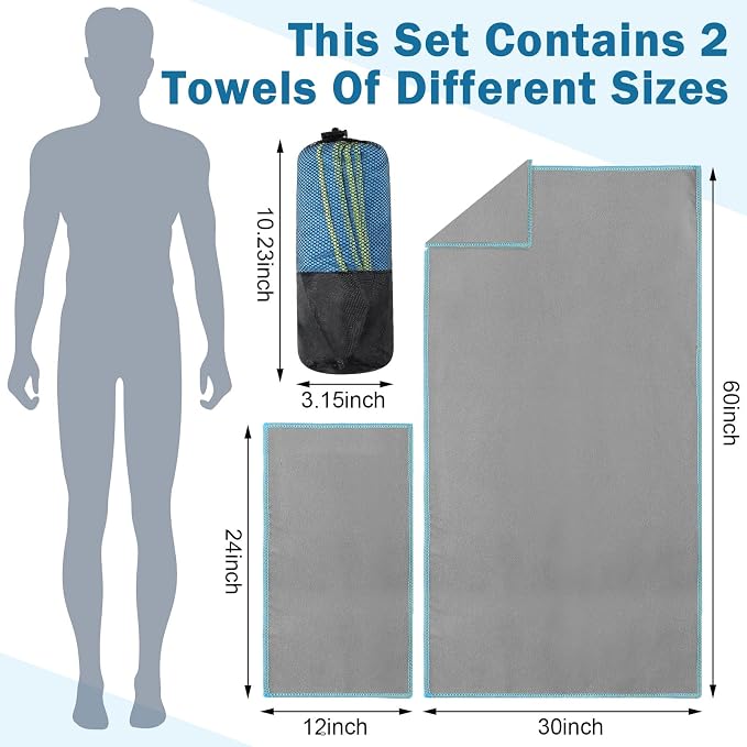 Oudain 4 Sets Quick Dry Towels 8 Pcs Drying 2 Sizes Microfiber Travel Towel for Camping Beach Hiking Yoga Swim Camping Gym and Travel with Mesh Bag - Image 2