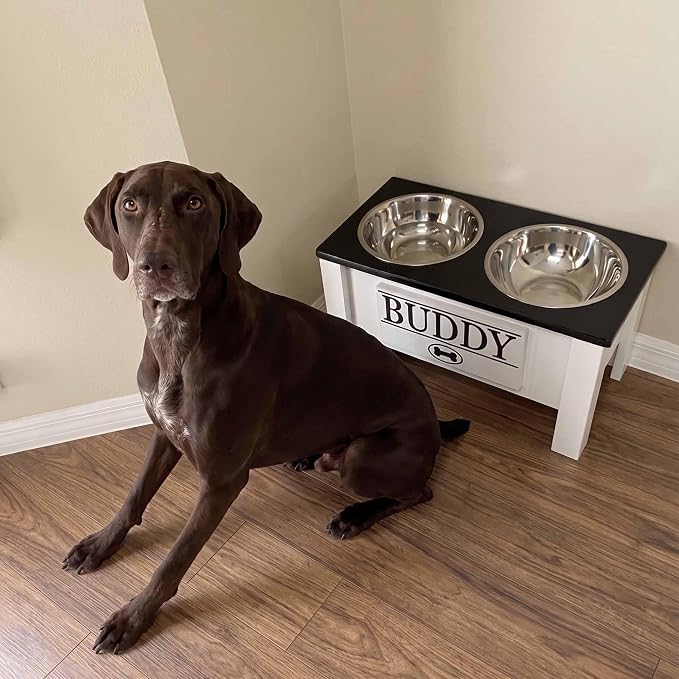 Elevated Dog Bowls for Large Dogs, Personalized Food Stand for Large Breed | Farmhouse Style, Elevated Wood Stand, Storage Container, Stainless Steel Bowls, Raised Anti-Slip Feeder, Made in USA - Image 3