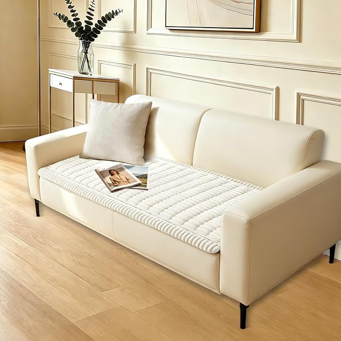 Waterproof Couch Cover for Dogs Washable,Nonslip Fuzzy Durable Pet Friendly | Soft Slipcovers for 3 Cushion Sofa Cover,Plush Thick Protector Fits Mat Bed Leather & Fabric Couches (White 27.6"x82.7") - Image 9