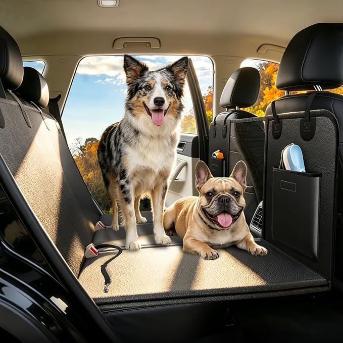 Back Seat Extender for Dogs - Hard Bottom Dog Car Seat Cover for Back Seat, Waterproof Backseat Pet Travel Cover, Anti Scratch Dog Hammock for Car SUV Sedan, Black by ROUWINNE