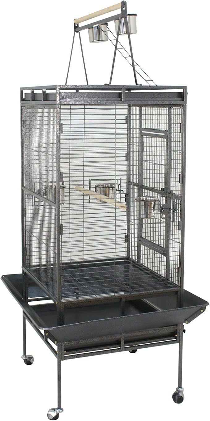 SUPER DEAL 68-inch Large Bird Cage with Rolling Stand African Grey Parrot Chinchilla Finch Cage Conure Cockatiel Cockatoo Pet House Wrought Iron Birdcage, Black - Image 6