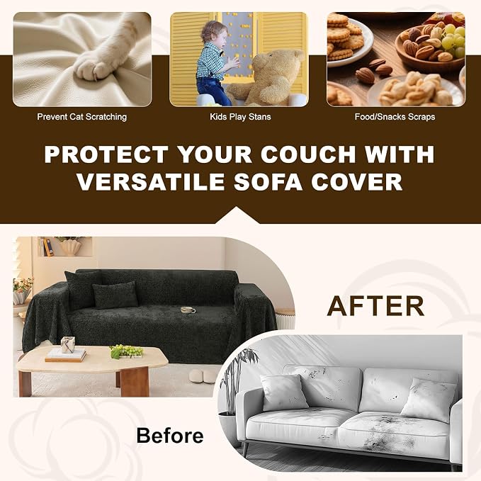 ROOMLIFE Boho Couch Covers for Sofa Washable for 2 Cushion Couch Chenille | Furniture Protector Sofa Couch Cover for Dogs, Soft Breathable Sofa Slipcover, Couch Throw Blankets with Tassels 71''X118'' - Image 6
