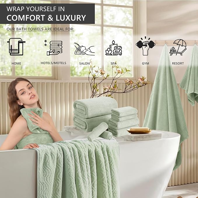 4 Piece Extra Large Bath Towel 35"x70" Oversized Bath Sheet Green Bath Towel Set for Bathroom Ultra Soft Cozy Highly Absorbent Quick Dry Bathroom Towel for Spa Gym Hotel,Shower Towel for Daily Use - Image 2