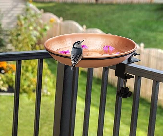 Monarch Abode Deck Mounted Bird Bath & Bird Feeder for Outdoors – Pure Copper Hand Hammered Birds Bath Bowl w/Detachable Iron Clamp, Birdfeeder and Birdbath for Outdoors Garden Backyard - Image 4