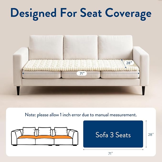 SureFit Couch Covers for Dogs,Non-Slip Washable Pet Friendly Sofa Protector | Non-Slip Paw Print Grip,Sofa Slipcovers for 3 Cushion Couch,Soft Thick Furniture Protector for Sofa Cushions(28"x71" Ivory) - Image 8