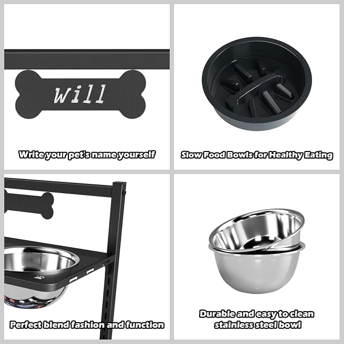ADENGL 9 Height Adjustable Dog Bowl Stand with Two 1.7L Stainless Steel, Slow Feeder Bowls and Nonslip Pad, Perfect for Medium and Large Dogs - Image 5