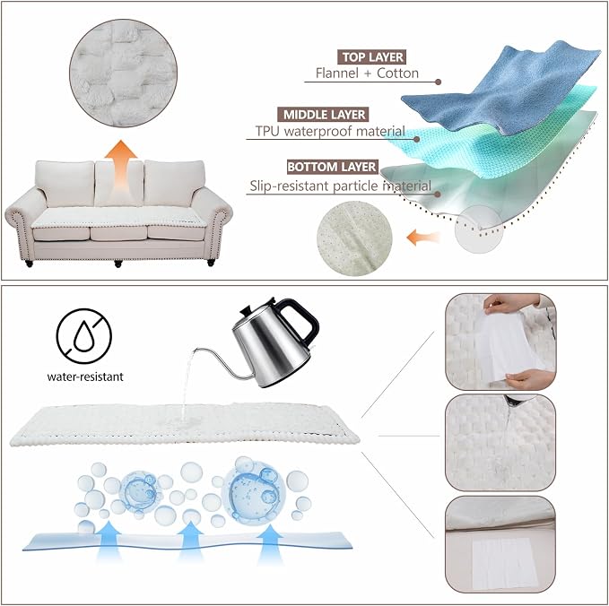 Waterproof Couch Cover for Dogs Washable,Nonslip Fuzzy Durable Pet Friendly | Soft Slipcovers for 3 Cushion Sofa Cover,Plush Thick Protector Fits Mat Bed Leather & Fabric Couches (Beige 27.6"x70.9") - Image 3
