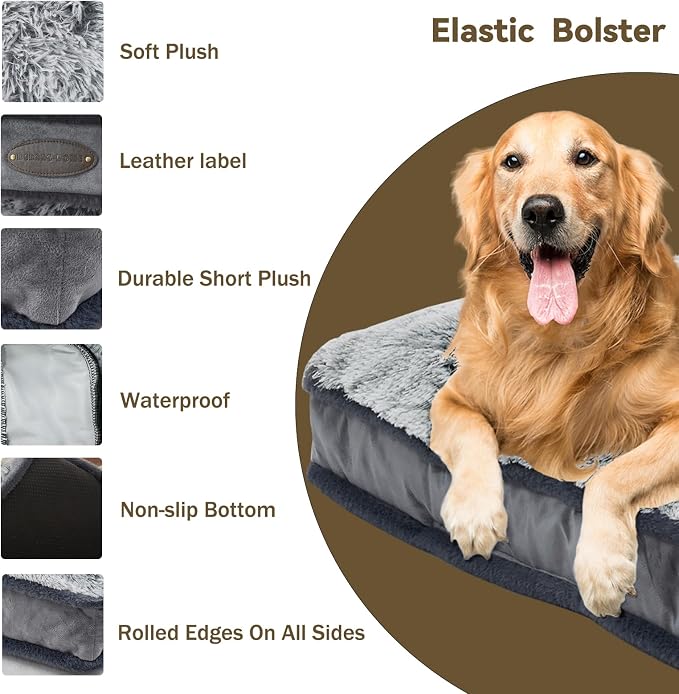 Dog Bed for Medium, Small Dogs Breeds, Deluxe Plush Dog Crate Beds, Comfy Kennel Pad, Pet Sleeping Mat, Waterproof, Removable and Machine Washable Cover & Non-Slip Bottom, 31"X25" Grey - Image 3