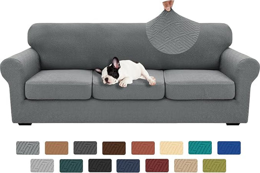 XINEAGE 2026 New 4 Pieces Extra Large Couch Covers for 3 Cushion Sofa Super Stretch Sofa Cover for 3 Large Seat Cushion Universal Slip Cover for Living Room (Light Gray), 91"-110"(3 Cushions) by XINEAGE
