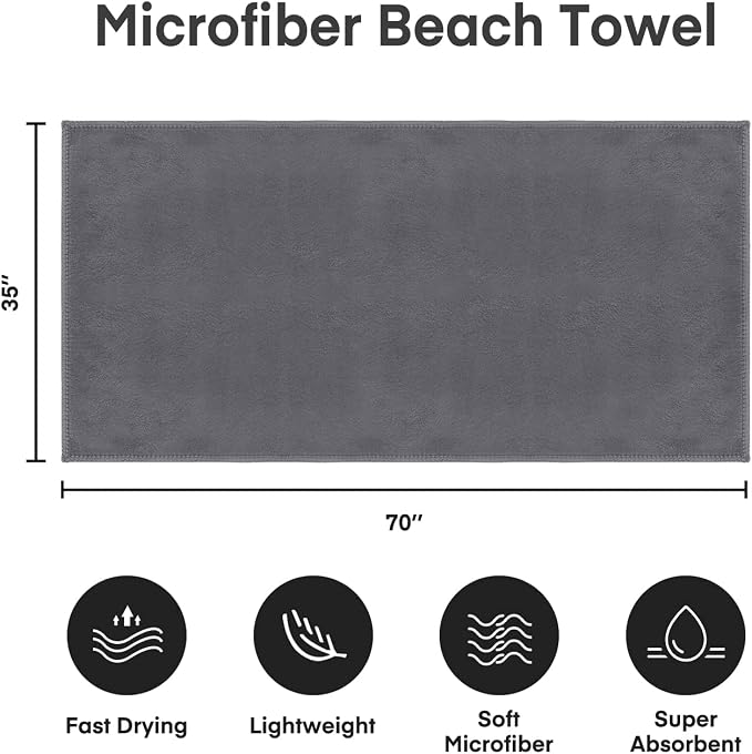 JML Microfiber Bath Sheet Towels, 2 Pack, 35" x 70", Grey | Oversized, Hanging Loop, Soft, Super Absorbent, Fast Drying, Perfect for Sauna, Shower, Sport, Fitness, Yoga - Image 6