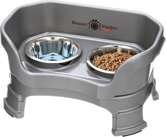 Neater Feeder Deluxe Mess-Proof Elevated Cat Bowls, 2 Height Adjustable (6” & 7.5”) No-Spill Raised Cat Bowl Stand, Whisker Friendly Stainless Steel Dishes for Indoor Cats, Made in USA, Gunmetal by NeaterPetBrands