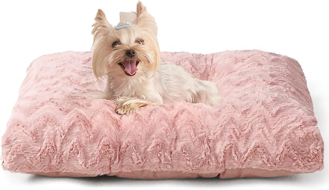 EHEYCIGA Washable Small Dog Bed for Crate 23x18 Inch, Kennel Pad for Puppy Up to 25 lbs, Plush and Comfy Pet Sleeping Mat, Pink by EHEYCIGA