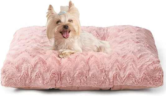 EHEYCIGA Washable Small Dog Bed for Crate 23x18 Inch, Kennel Pad for Puppy Up to 25 lbs, Plush and Comfy Pet Sleeping Mat, Pink by EHEYCIGA
