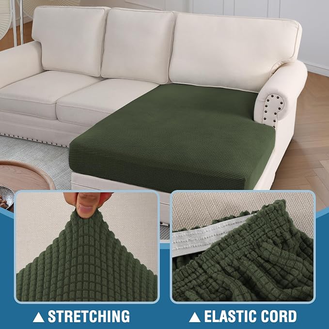 H.VERSAILTEX Sectional Couch Covers 1 Piece Chaise Slipcover L Shape Separate Cushion Couch Cover for Both Left/Right Sectional Couch (Seat Only: 1 Chaises, Olive) - Image 6