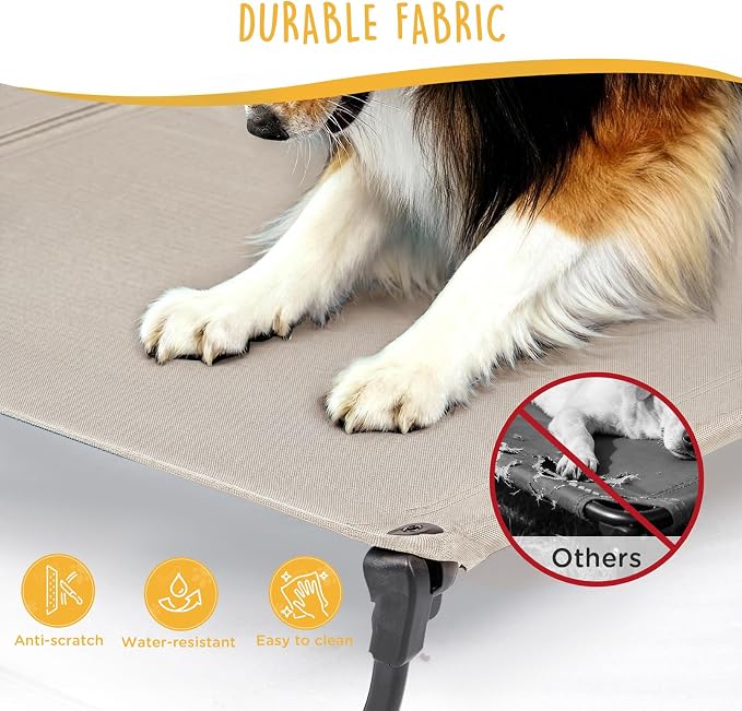 CANINE CANYON Upgraded Non-Slip Daisy Cot, XL Foldable Elevated Dog Bed, Portable Raised Outdoor Folding Dog Cot for Camping/Home, Chew Proof Waterproof Heavy Duty Up to 160 Lbs, Brown, 49"x 33" - Image 5