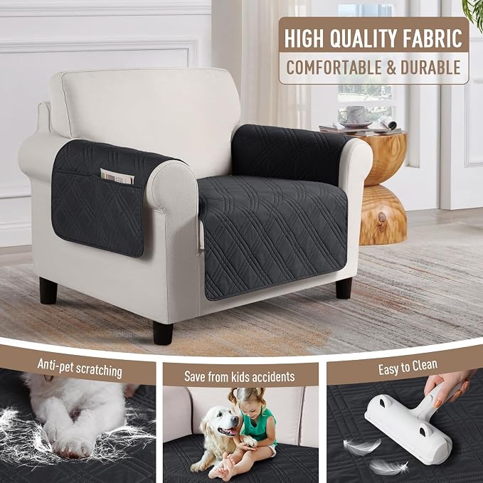 TAOCOCO Waterproof Chair Covers for Pets Dogs with Non Slip Backing, Chair Seat Covers with Side Pocket for 1 Seater Couch Washable Dog Couch Cover Protector Sofa Slipcovers(Chair, Black) - Image 4