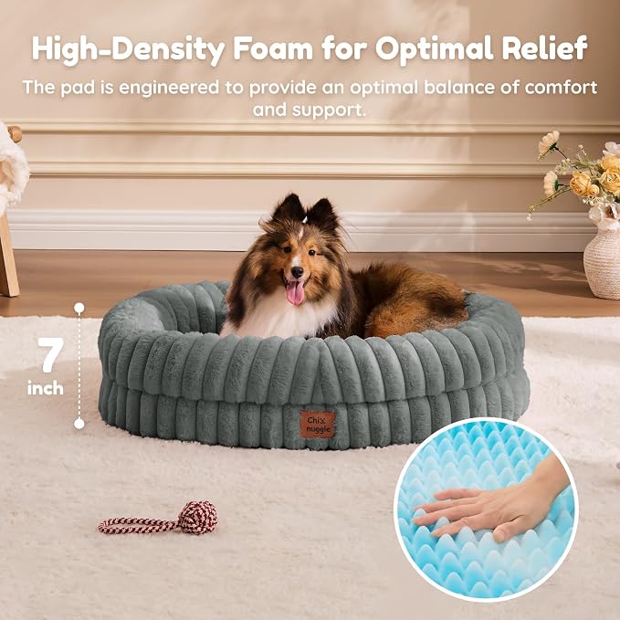 ChiXnuggle Orthopedic Dog Bed, Washable Cover, Faux Fur Bolster Pet Couch | waterproof,egg crate foam,non-slip bottom,for small medium dogs,grey,30*24*7,dog sofa,puppy bed - Image 5