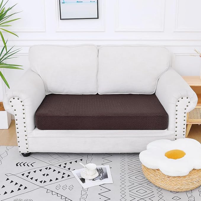Smiry Waterproof Couch Cushion Covers, Non Slip Seat Cushion Covers | Stretch Jacquard Sectional Sofa Slipcover, Washable Elastic Furniture Protector for Pets, Kid, Medium, Chocolate - Image 5