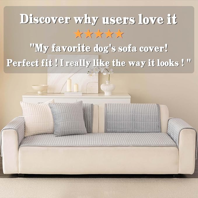 Velvet Washable Dog Couch Cover, Non-Slip Waterproof Pet Sofa Protector for 3-Cushion Sectional, L-Shaped Sofa & Loveseat, Machine Washable(1PC/27.6"x82.7",Light Grey) - Image 6