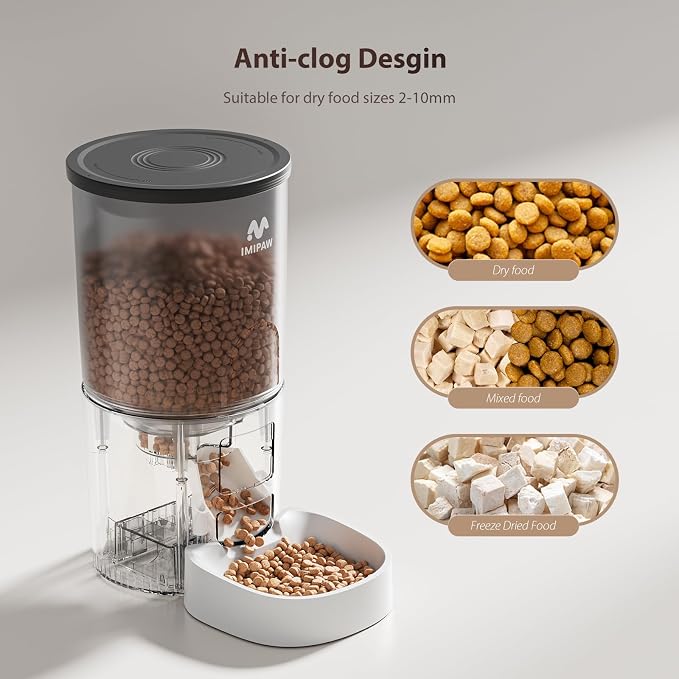 IMIPAW Automatic Cat Feeders, 5L Large Capacity, Timed Feeding Dry Food, Dual Power Design, Programmable Portion Size, 1-6 Meals Per Day, with Desiccant Packet, Suitable for Small Pets Food Dispenser - Image 5