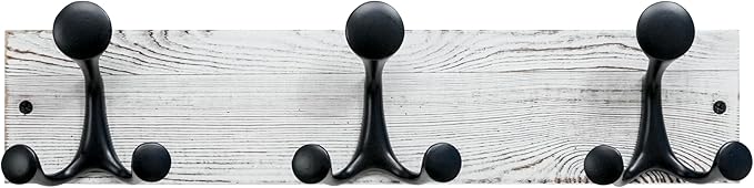 SKOLOO 17-Inch Wood Coat Rack Wall Mount with 3 Triple Hooks - Ideal for Family Entrances, Classrooms, and Pet Supplies Storage - Perfect Coat Hooks for Wall,Distressed White Wash by SKOLOO