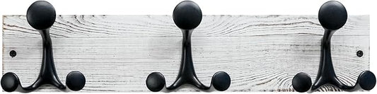 SKOLOO 17-Inch Wood Coat Rack Wall Mount with 3 Triple Hooks - Ideal for Family Entrances, Classrooms, and Pet Supplies Storage - Perfect Coat Hooks for Wall,Distressed White Wash by SKOLOO