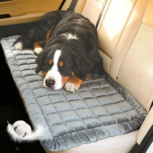 Dog Car Seat Cover for Back Seat, Sliver Gray Flannel Pet Bed Mat, Non-Slip Waterproof Bottom, Washable Dog Bed & Seat Protector for Cars SUVs Trucks, Fits Backseat Extenders by ZHAOGIEBOND