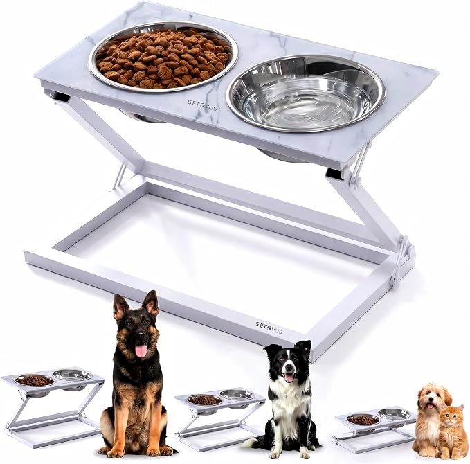 Elevated Dog Bowl, Adjustable Height and Tilt Angle Dog Bowl Stand | Precisely Adjust Height And Tilt Angle, Easy To Clean, Equipped With 2 Stainless Steel Food Bowls, Sturdy And Durable. by S-ETOVUS