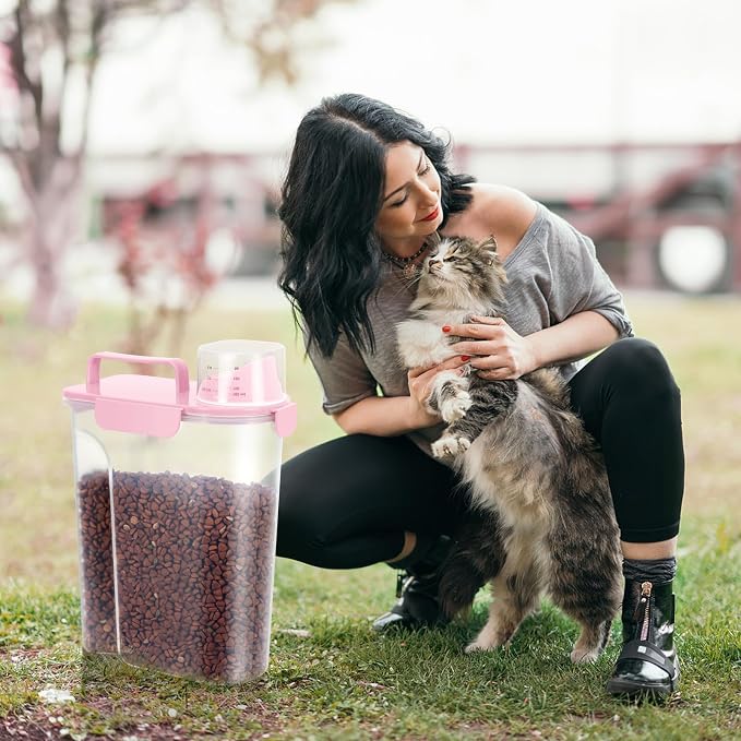 5-7LBS/6Qt Dog Cat Storage Container Portable with Upgraded Large Spout and Cup, Plastic Pet Food Dispenser for Small Animal Kibble, Bird Seed, Oatmeal, Rice, Flour, Brown Sugart-2 pack Smoky Pink - Image 7