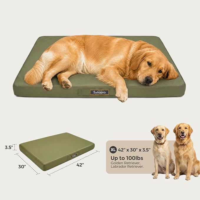 Sytopia Outdoor Dog Bed for Extra Large Dogs (90 lbs), Waterproof Orthopedic Pet Bed with Removable Washable Cover, Indoor Outdoor Dog Mat for Patio, Crate, Camping, Travel & Home, Green - Image 4