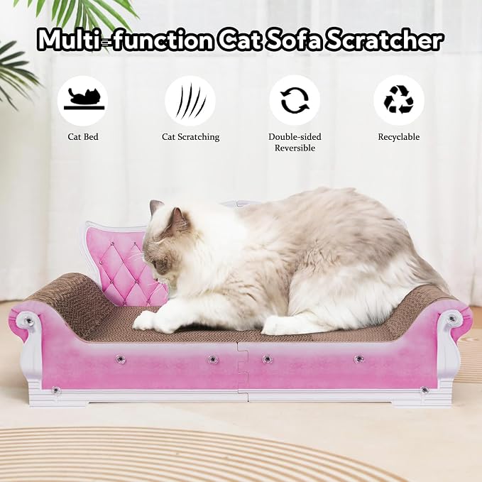 Cat Sofa Shape Scratch Pad for Large Medium Small Indoor Cats,Larger-Sized Recyclable Reversible Cardboard Cat Couch for Resting Claw Grinding and Playing - Image 3