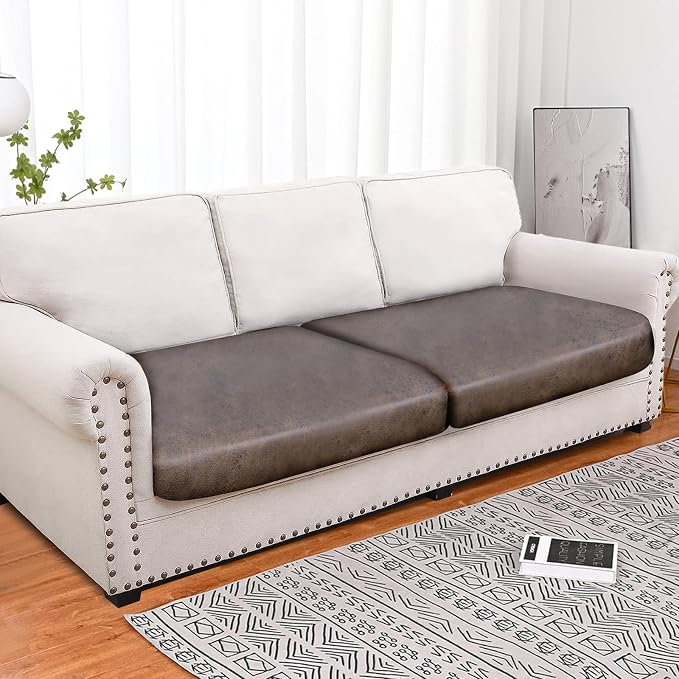 molasofa Leather Look Couch Cushion Covers, Stretch Sofa Cushion Covers for Sectional Armchair Loveseat Protector,Replacement Seat Cushion Slipcovers, Machine Washable (2 Cushion Sofa, Light Brown) - Image 4