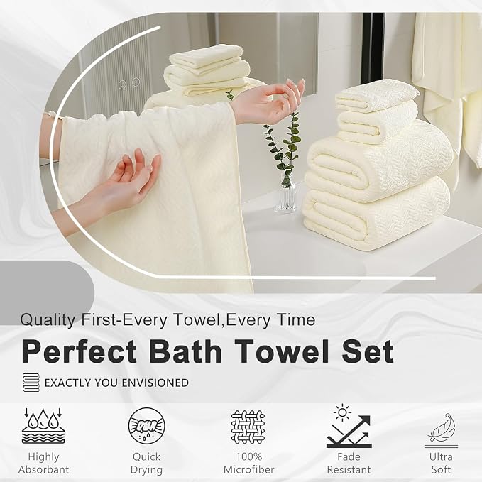 4 Piece Extra Large Bath Towel 35"x70" Oversized Bath Sheet Bath Towel Set for Bathroom Ultra Soft Cozy Highly Absorbent Quick Dry Bathroom Towel for Spa Gym Hotel,Shower Towel for Daily Use,Cream - Image 4