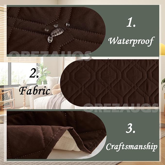 Waterproof Blanket Dog Bed Cover Non Slip Large Sofa Cover Dog Blanket for Couch Protection Pet Blanket for Furniture Bed Couch Sofa Reversible (Brown,210 * 260cm) - Image 4