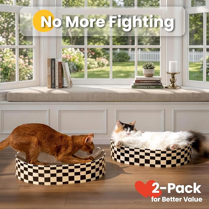 Conlun Oval Cat Scratcher Bed Bowl Lounge for Kittens | Medium | 2 Pack | Ideal for Multi-Cat Households | Concave Cardboard Pad | No Mess Enclosed Base | Couch Furniture Protector - Image 3