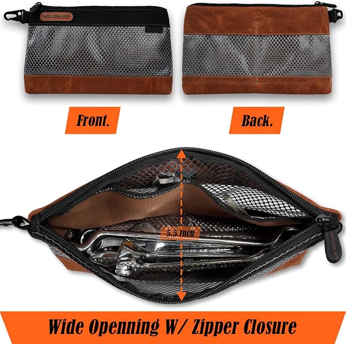 WELKINLAND 12-Inch Waxed Canvas Tool Pouches, 4PCS-Set Clear Tool Pouch, Canvas Tool bags, Durable Small Tool Bag Organizer, Tool Pouches With Zipper, Clear Tool Bag With Zip - Image 5