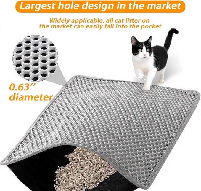 Large Cat Litter Mat, 46x28 Inches Extra Large Double Layer Honeycomb Cat Litter Trapping Mat, Non Slip Waterproof Urine Proof Mat, Scratch Resistant Durable Litter Rug - Image 7