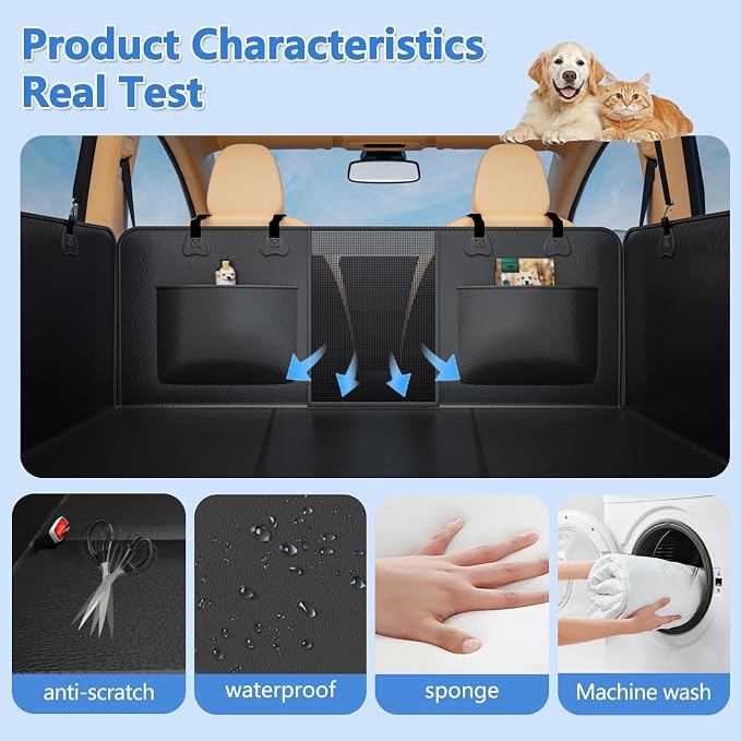 Hard Bottom Dog Car Seat Cover for Back Seat – Waterproof Nonslip Hammock Extender for Trucks & SUVs, Heavy Duty Pet Protector, Black Faux Leather - Image 3