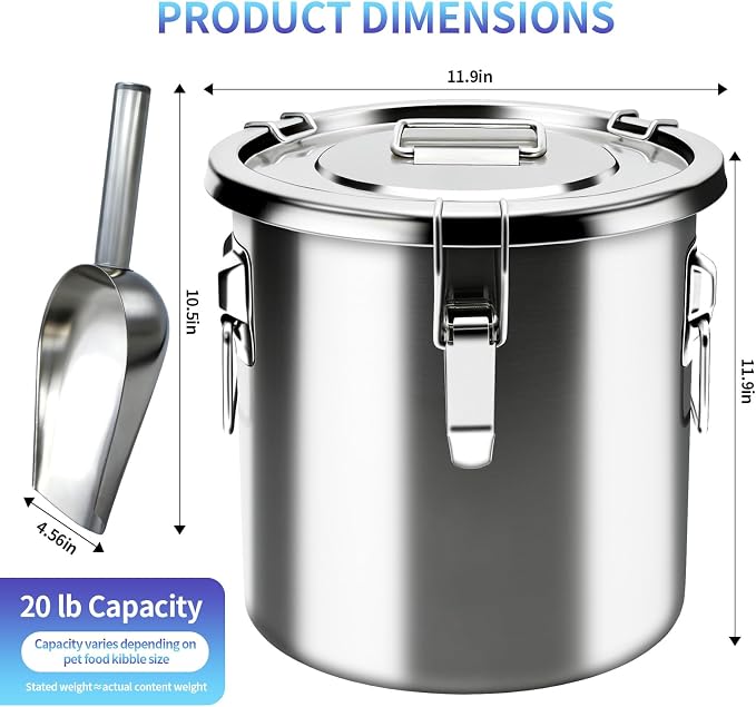 20 lb Stainless Steel Dog Food Storage Container, Airtight Metal Pet Food Storage Bin with Lid and Scoop, Large Dog Food Container for Dry Food, Keep Fresh, Easy to Clean - Image 2
