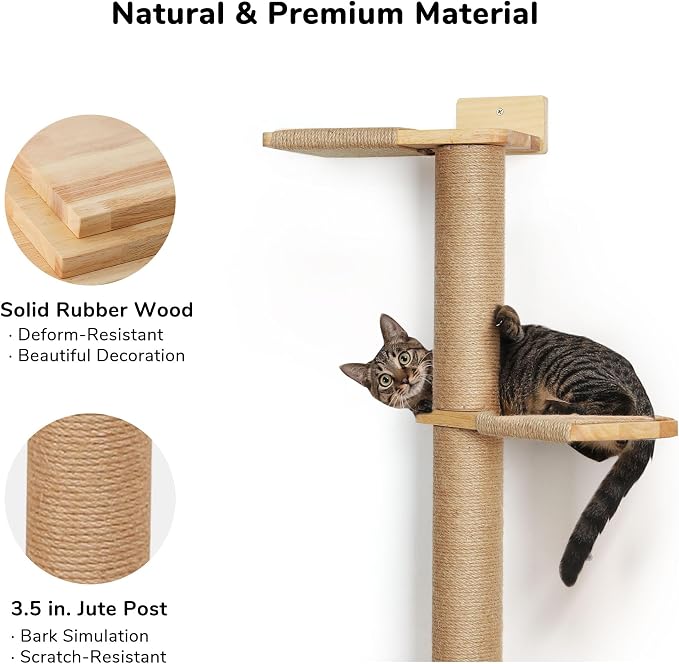FUKUMARU Wall-Mounted Cat Tree for Small & Medium Cats | 5-Tier Tall, Scratching Post, Indoor Cat Wall Shelves, Climbing Tower, For Climbing, Scratching & Lookout - Image 4