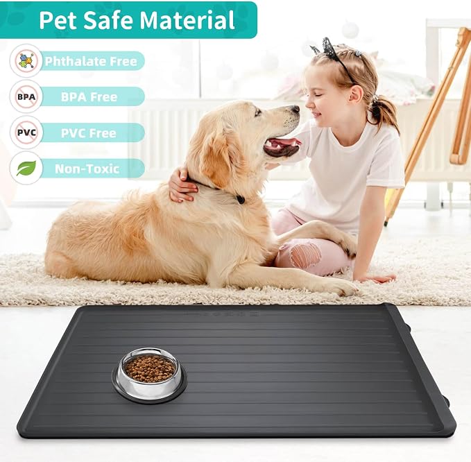 Dog Mat for Food and Water - 39.4" x 27" Large Pet Feeding Mats with Residue Collection Pocket - Waterproof Dog Cat Bowl Mat with High Edges to Prevent Water and Food Spills (Black) | Waterproof Pet Bowl Mat with Residue Collection Pocket and High Edge... - Image 6