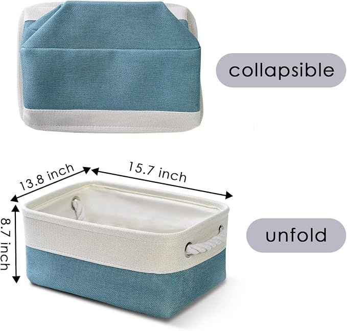 TheWarmHome Storage Bins for Shelves - Small 6 Pack 11.8x7.8x5.2 inch Sturdy Storage Basket W/Handles, Decorative Foldable Storage Baskets for Organizing Closet Nursery Toy(White & Green) - Image 6