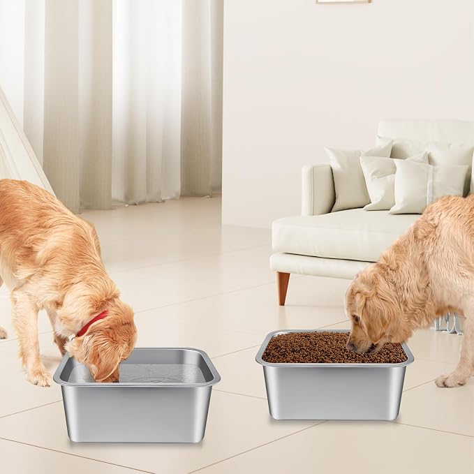 Bwogue Extra Large Dog Water Bowl, 3 Gallons, Stainless Steel, Durable, High Capacity, Rectangular Structure, Strong Stability, Easy to Clean | Large Dog Water Bowl, Large Water Bowl for Dogs, Wide Deep Bowl, Rectangular Shape, Easy to Clean, Indoor Ou... - Image 7