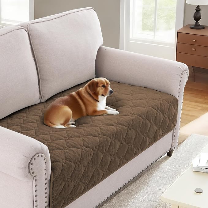 H.VERSAILTEX Couch Cover Chenille Pet Fuzzy Sofa Covers for 2 Cushion Couch Anti Slip Washable Sofa Slipcovers with Strap Soft Couch Protector Cover for Dogs Cats Kids(34.5" x 63",Coco Mocha) by HVERSAILTEX
