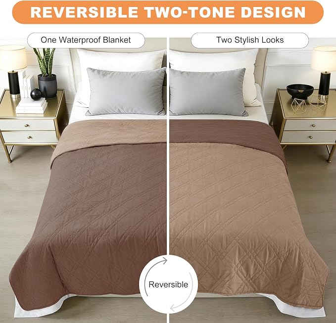 100% Waterproof Dog Bed Cover Pet Blanket(42"x50"),7-Layer Reversible Washable Sofa Couch for Furniture Car (Dark Brown+Taupe) - Image 3