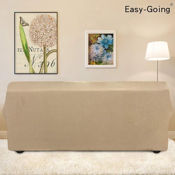 Easy-Going Stretch 4 Seater Oversized Sofa Couch Cover Sand | 1-Piece Extra X-large Sofa Cover Furniture Protector Couch Soft with Bottom for Kids, Spandex Jacquard - Image 3