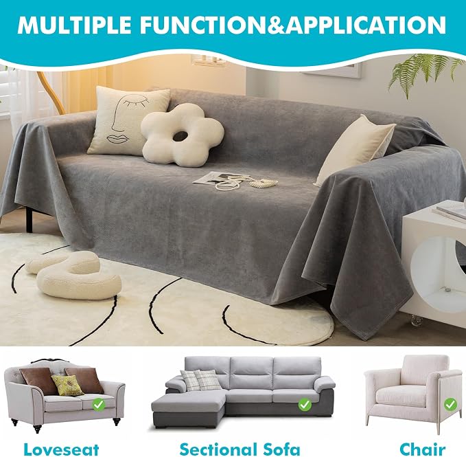 MINGPINHUIUS Sofa Cover Sectional Couch Covers: Chenille Ultra Soft Sofa Slipcover Anti-Slip Waterproof Breathable Loveseat Futon Cover for Pets, Kids (Dark Gray, 71 × 118in) - Image 4
